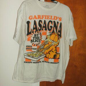 Retro Garfield Cat  Lasagna Graphic 100% Cotton Short Sleeve Tee T Shirt size XL